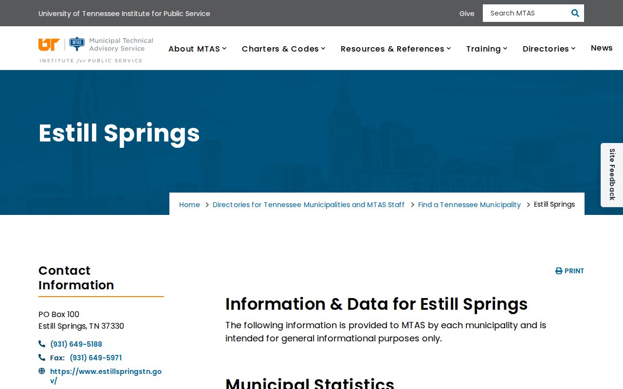 Franklin County Estill Springs criminal records contacts in the MTAS municipal profile