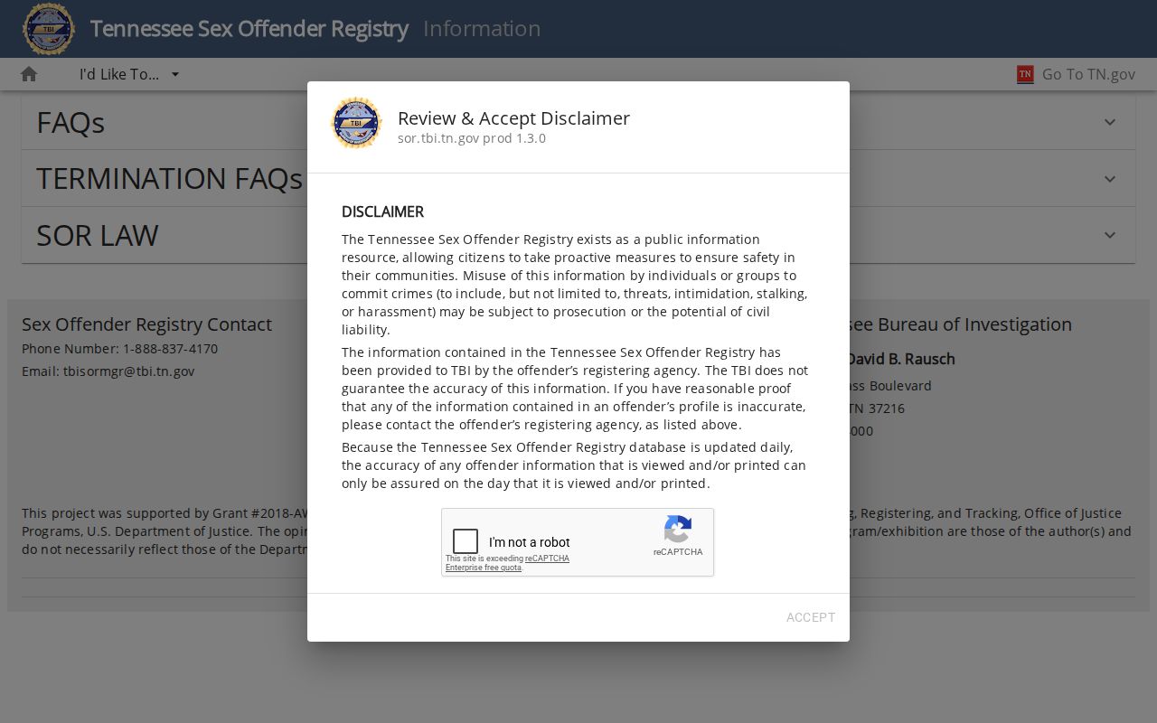 Franklin County sex offender registry information and reporting guidance from TBI
